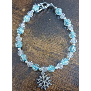 Handcrafted Blue White Glass Beaded Charm Bracelet Womens Fashion Jewelry